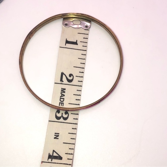 Vtg Brass MOP Dyed Pink Light & Dark Blue Inlay 8” / 2.6” Diameter - Picture 4 of 4